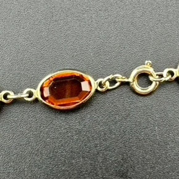 Multi color Gold Tone Bevel set Glass Crystal Station Necklace - Picture 5 of 6